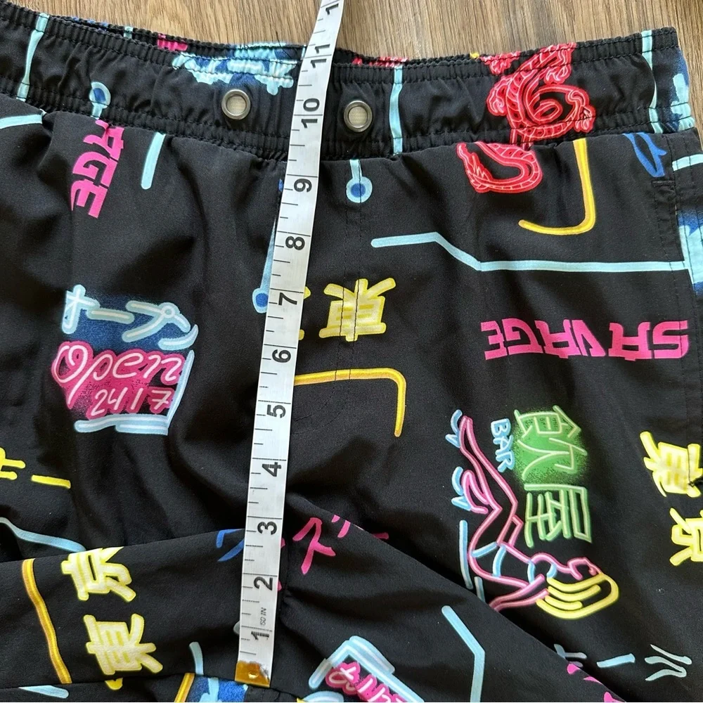 Surf Society Mens Swim Shorts Trunk Small Neon Japanese Bar Party Beach Lined 7”